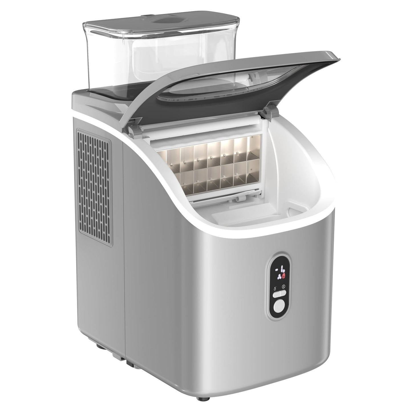 Auseo 45lbs/24H Ice Maker Countertop, 1.5+0.5L Large Water Tank, Cube Ice, Self-Cleaning, 24H Timer, Customizable Ice Making Time, Grey