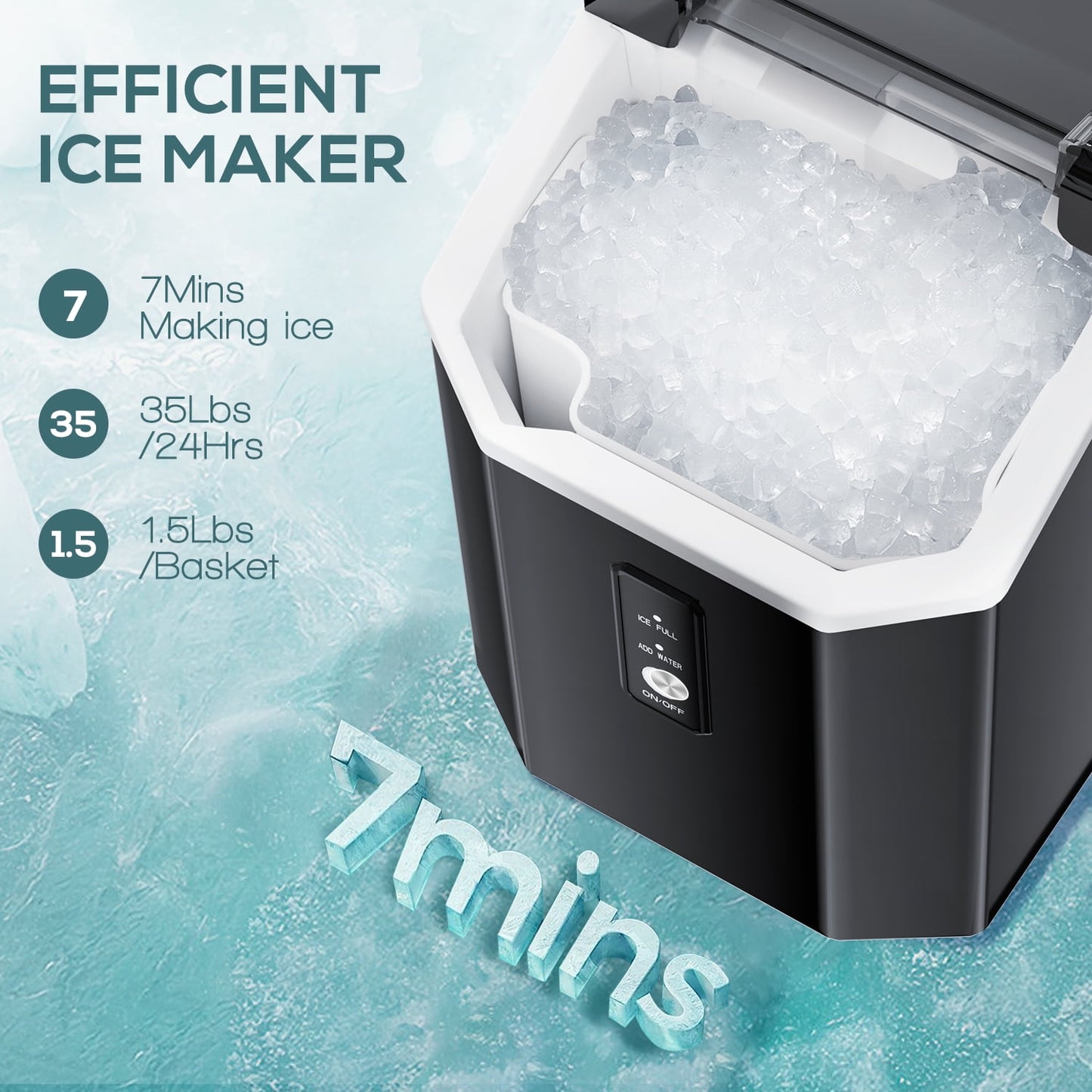 Auseo Nugget Ice Maker Countertop with Soft Chewable Pellet Ice, Portable Ice Machine with Handle, 35lbs/24H, Black