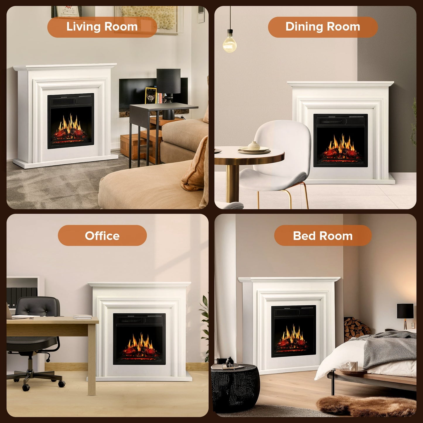 Auseo Electric Fireplace Mantel Wooden Surround Firebox, Free Standing Fireplace, with Remote Control, Adjustable LED Flame, 750W/1500W -(White)