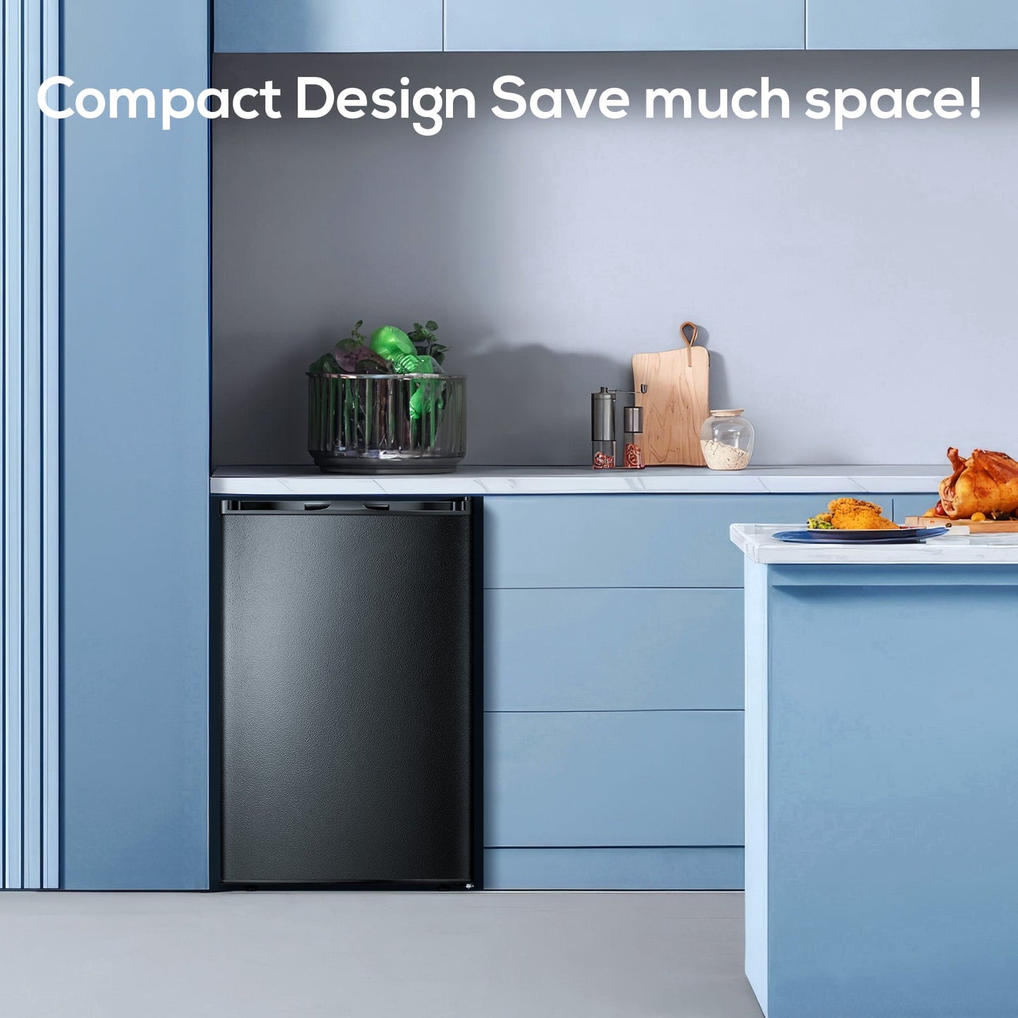 Auseo Mini Freezer Countertop, Energy Saving 3.0 Cu.ft, Single Door Compact Upright Freezer with Reversible Door for Home/Office/Kitchen-Black