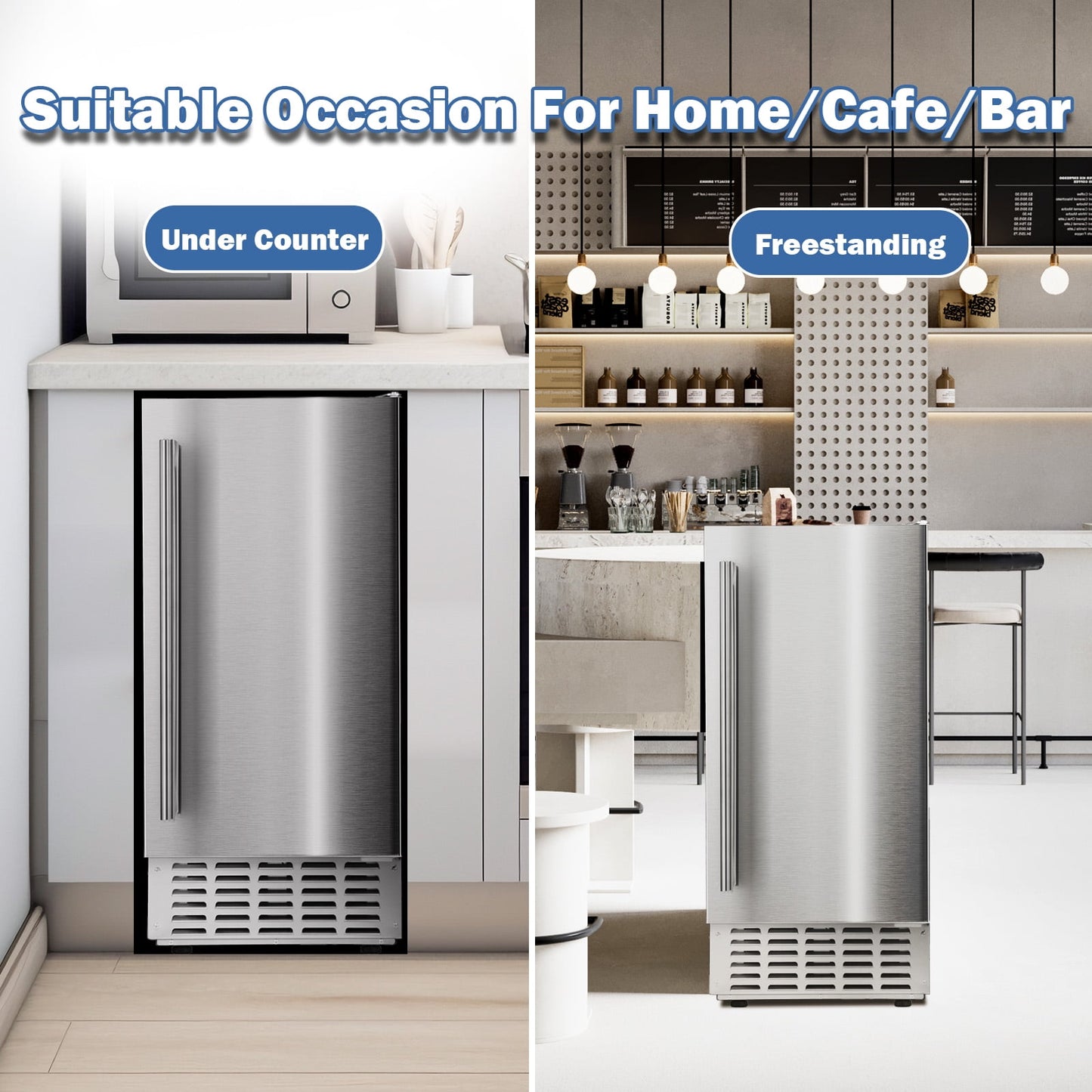 Auseo Commercial Ice Maker, 66 lbs /24 Hours, Self-Cleaning, Suitable for Restaurants/Bars/Homes, Stainless Steel Silver