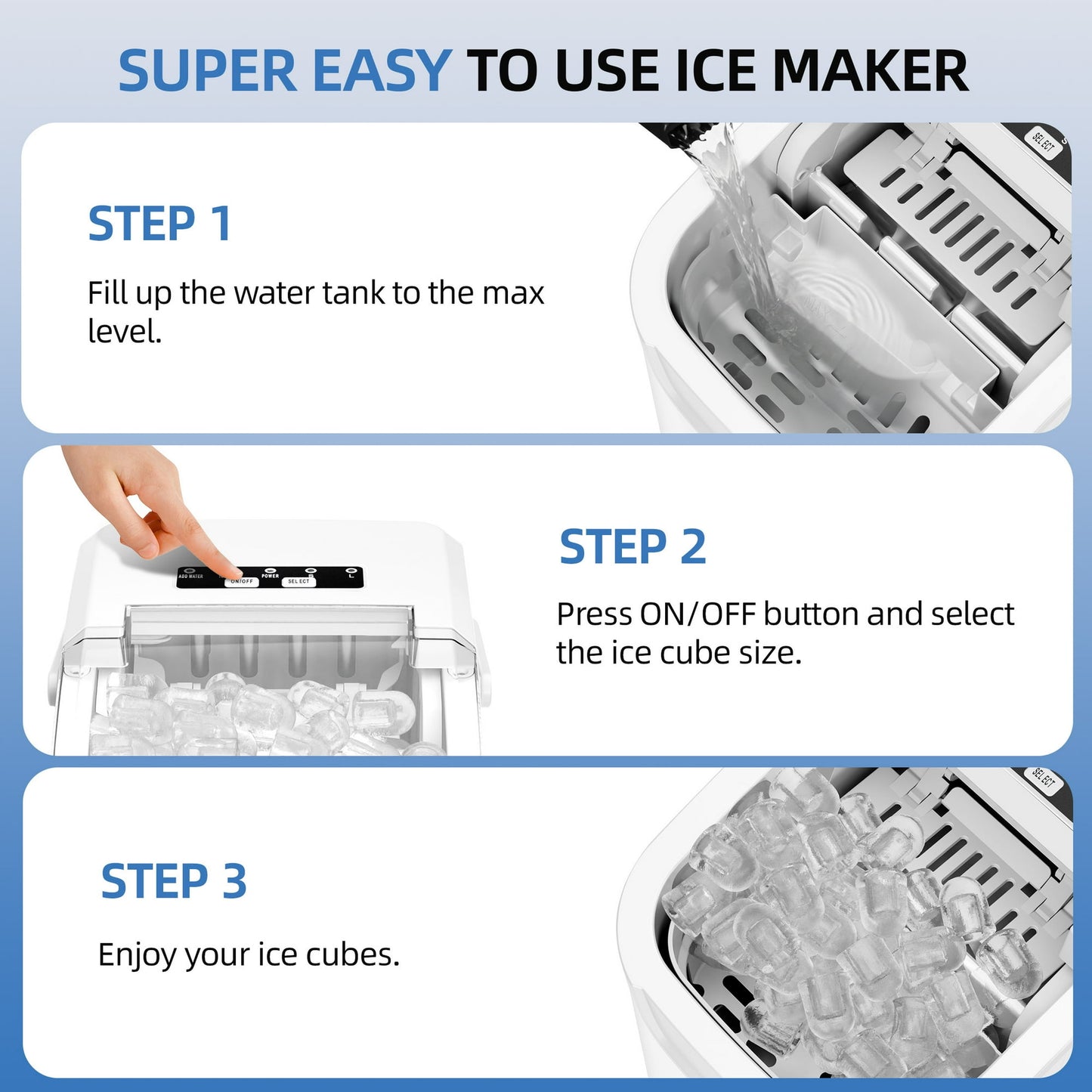 Auseo Countertop Ice Maker, 2 Sizes of Bullet Ice, 26Lbs/24H, 8 Ice Cubes in 6 Mins, Portable Ice Machine with Self-Cleaning for Home/Party/Travel/Camping (White)