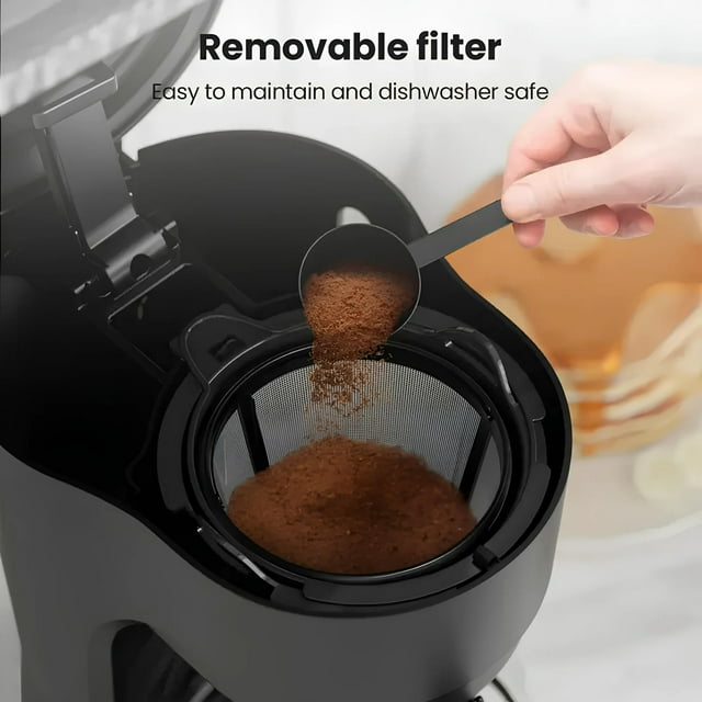 Auseo 5-Cup Drip Coffee Maker, Anti-Drip, Detachable Funnel, Filter, 700W Espresso Machine with Glass Carafe, Black