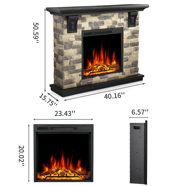 Auseo 50" Electric Fireplace Mantel Package, Freestanding Fireplace with TV Stand, Remote Control, Adjustable Flame Brightness, 750W/1500W