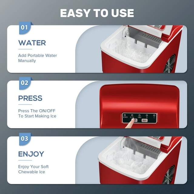 Auseo Ice Makers Countertop, Ice Machine with Handle, 26lbs/24H, 9 Cubes Ready in 6 Mins, Self-Cleaning Portable Ice Maker, for Party/Home/Office - (Red)