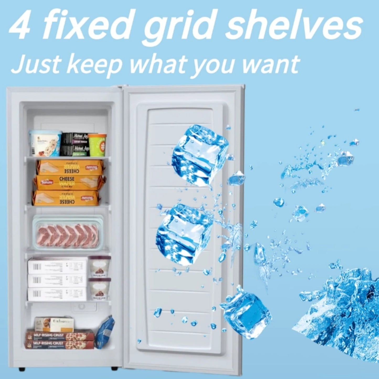 Auseo 5.9 Cu. ft. Upright Freezer with 4 fixed grid shelves, Space Saving, Adjustable Temperature Controls, Garage Ready deep Freezer, Manual Defrost, White