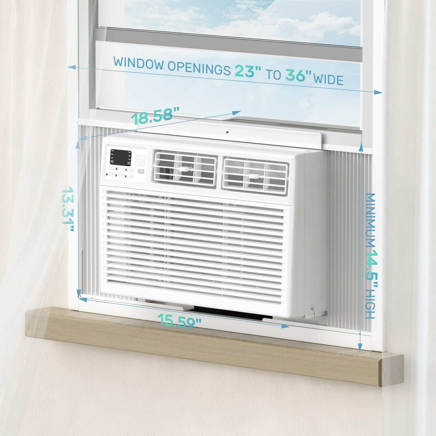Auseo 8000 BTU Window Air Conditioner, Remote Control, 6 In 1, 350 Sq. Ft