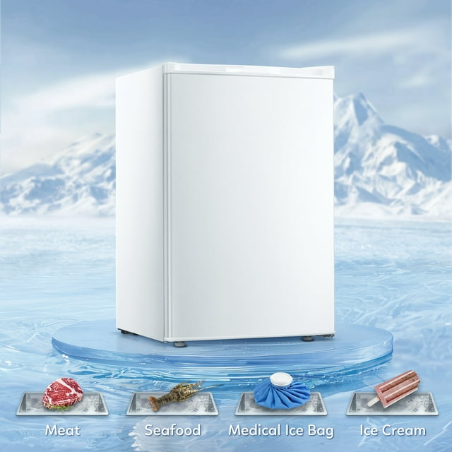 Auseo Mini Freezer Countertop, Energy Saving 3.0 Cu.ft, Single Door Compact Upright Freezer with Reversible Door for Home/Office/Kitchen-White