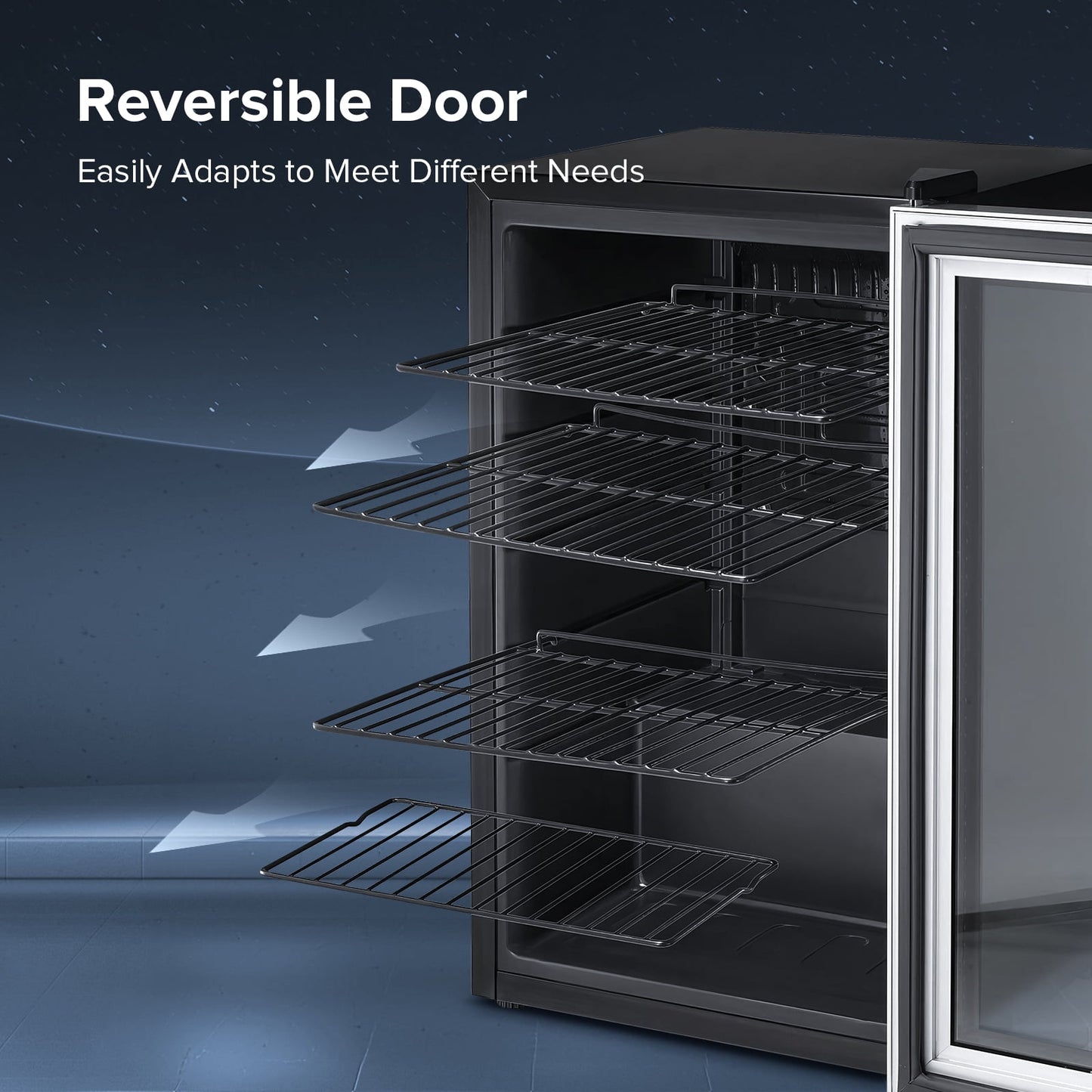 Auseo 145 Cans Beverage Refrigerator Cooler, Black Glass Door, Adjustable Shelf, Bar/Office/Home, Black