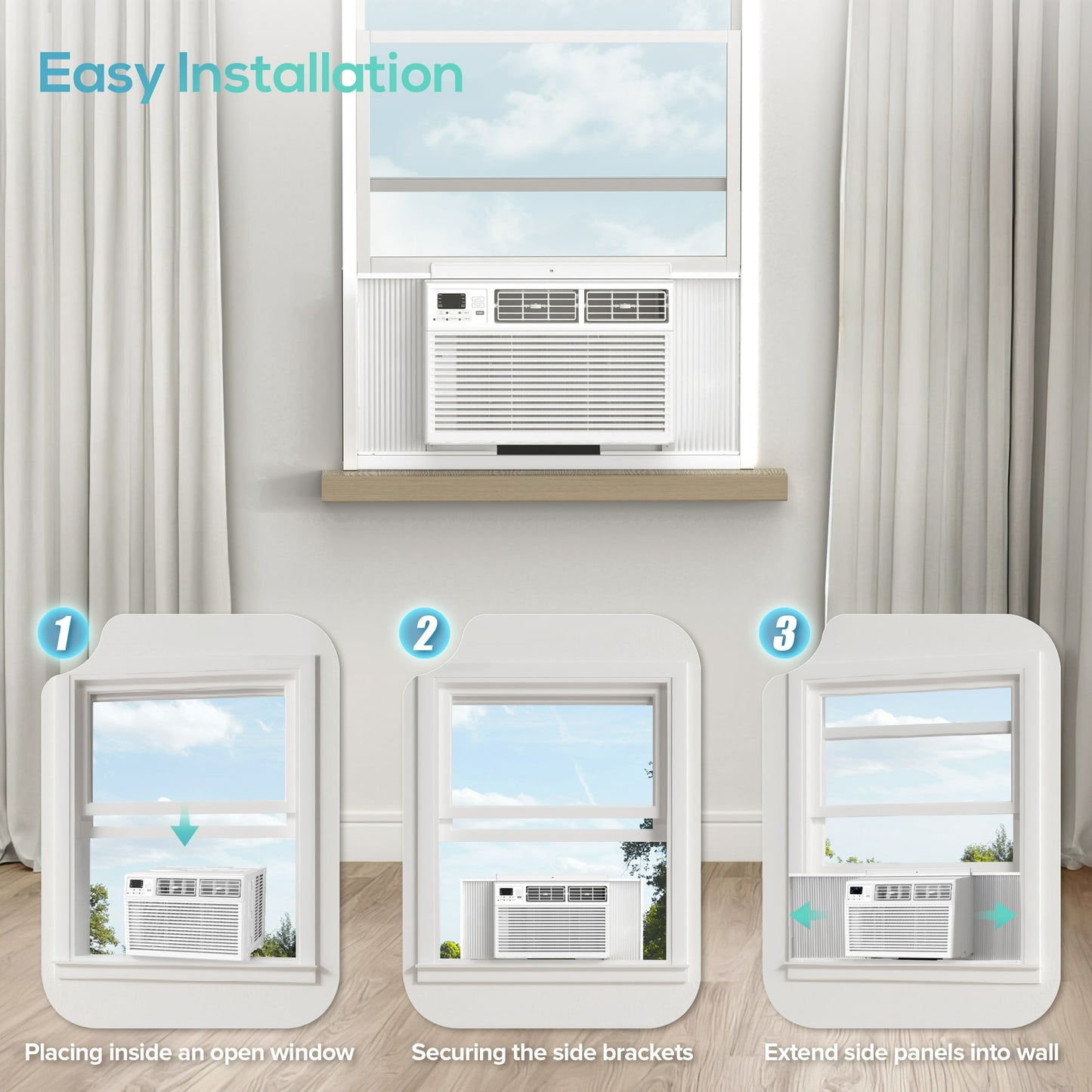 Auseo 8000 BTU Window Air Conditioner, Remote Control, 6 In 1, 350 Sq. Ft