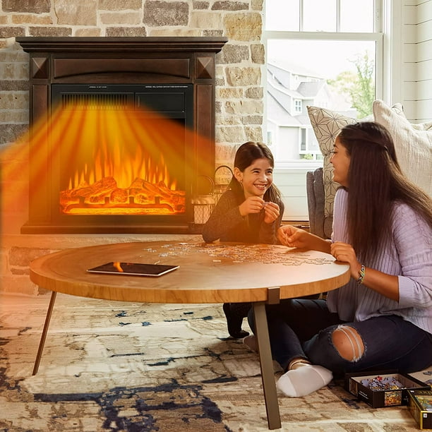 Auseo Electric Fireplace Mantel Wood Surround Firebox Freestanding Corner Fireplace Heater Infrared Quartz Heater Adjustable Led Flame, Remote Control, 750W-1501W, (Brown)