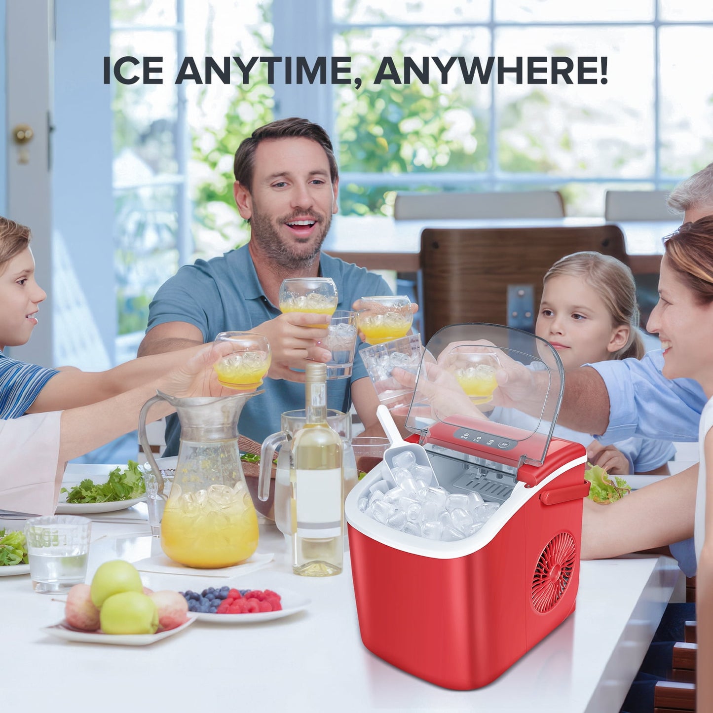 Auseo Countertop Ice Maker, Portable Ice Machine with Self-Cleaning, 26Lbs/24H, 9 Ice Cubes Ready in 6 Mins, for Home/Kitchen/Bar, Garnet Red