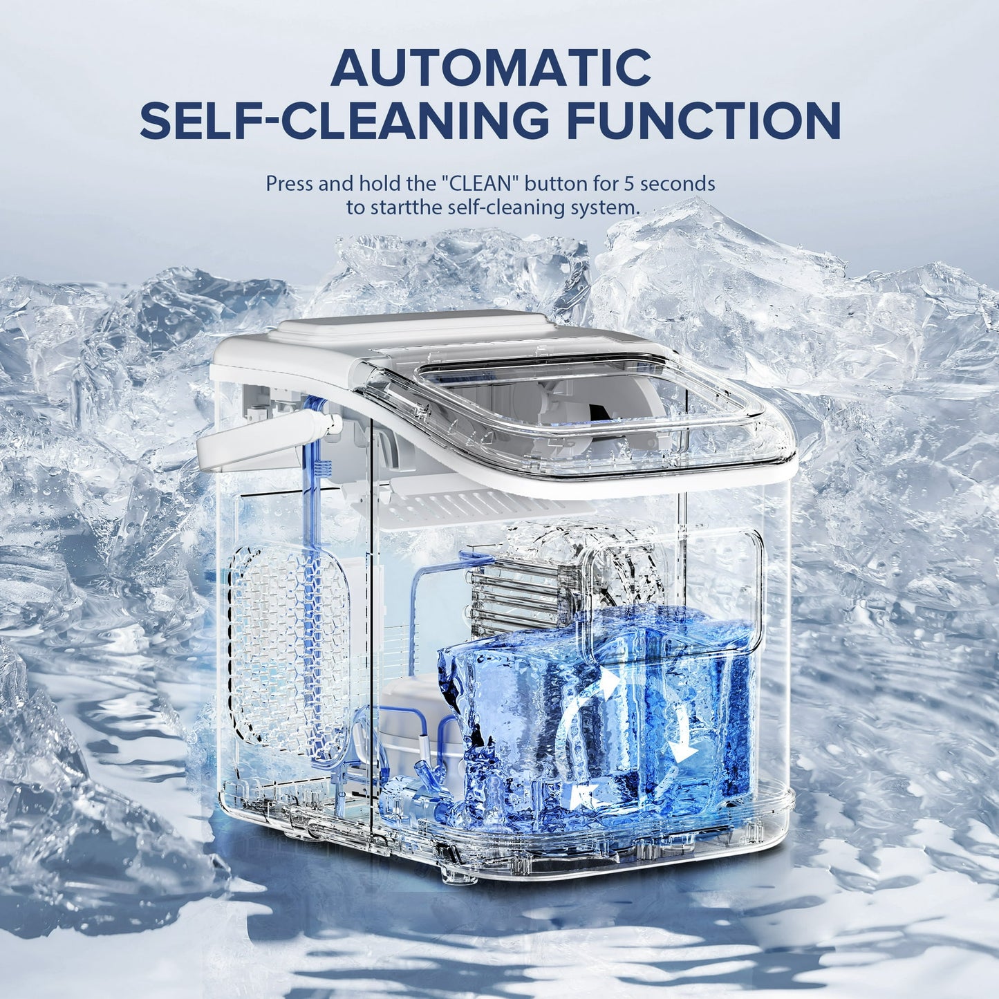 Auseo Countertop Ice Maker Machine, 26Lbs/24H, S/L 2 Size Ice Cube, Timer, Self-Cleaning, Portable Ice Machine with Handle and Ice Scoop