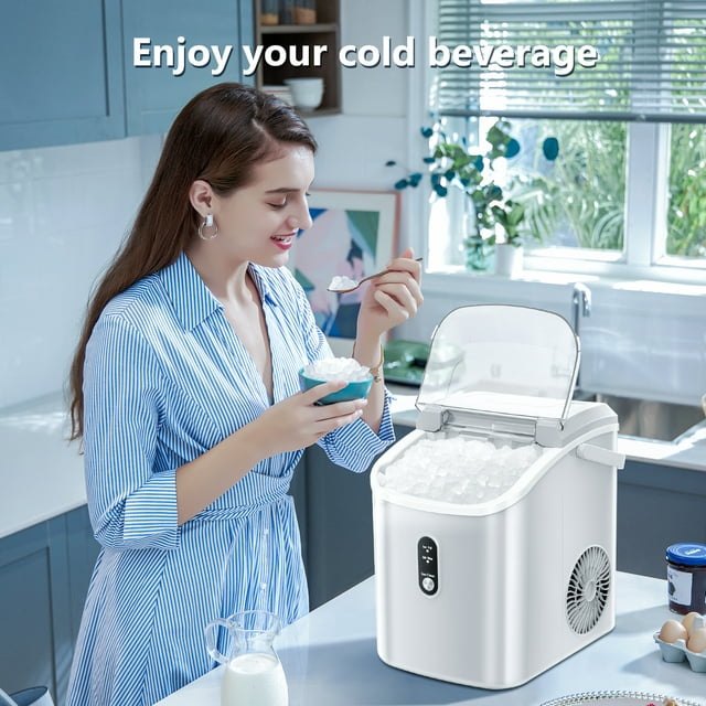 Auseo Nugget Ice Maker Countertop with Soft Chewable Pellet Ice, 34lbs/24H, Self-Cleaning, Sonic Ice Maker for Home/Office/Party-White