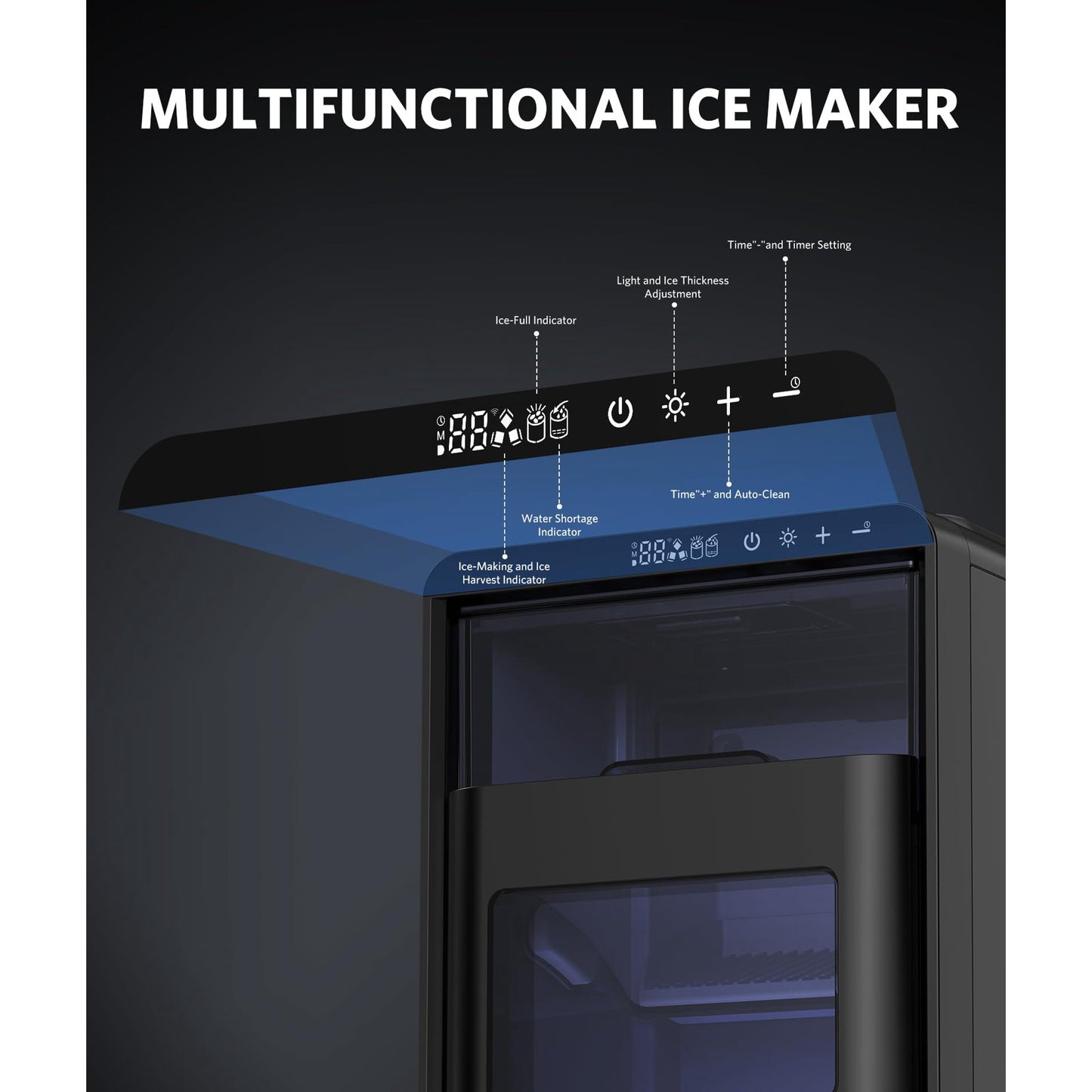 Auseo Crescent Ice Maker Countertop, 16pcs Crystal Clear Ice Cubes in 12 Min, 26 lbs/24H, 2000 Cubes Daily Portable Ice Machine with Self-Cleaning & Timer, Ideal for Home, Office, Party