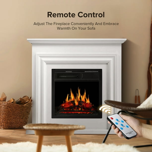 Auseo Electric Fireplace Mantel Wooden Surround Firebox, Free Standing Fireplace, with Remote Control, Adjustable LED Flame, 750W/1500W -(Pearlwhite)