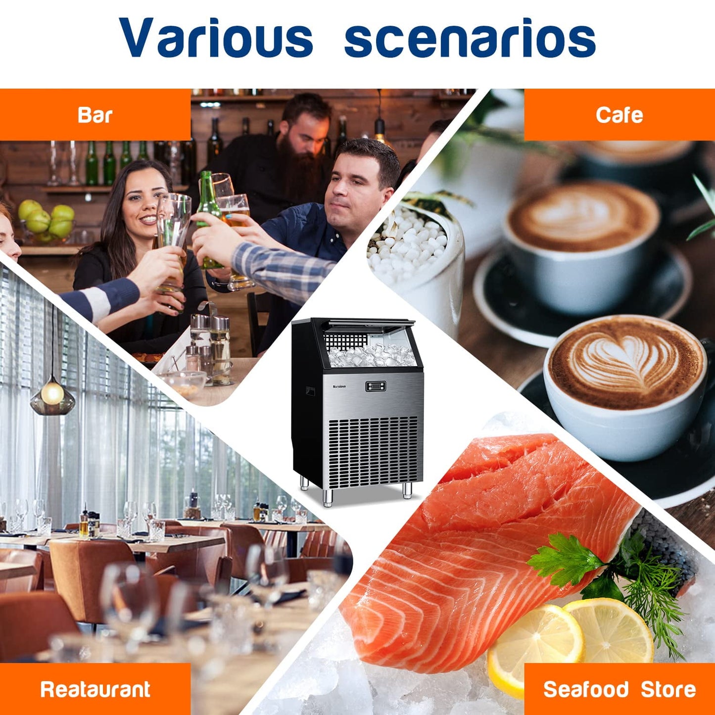 Auseo Ice Maker, Freestanding/Under Counter Nugget Ice Maker, 200lbs/Day, 48 Ice Cubes Ready in 12 Mins, Self-Cleaning for Home/Office/Cafe/Restaurant