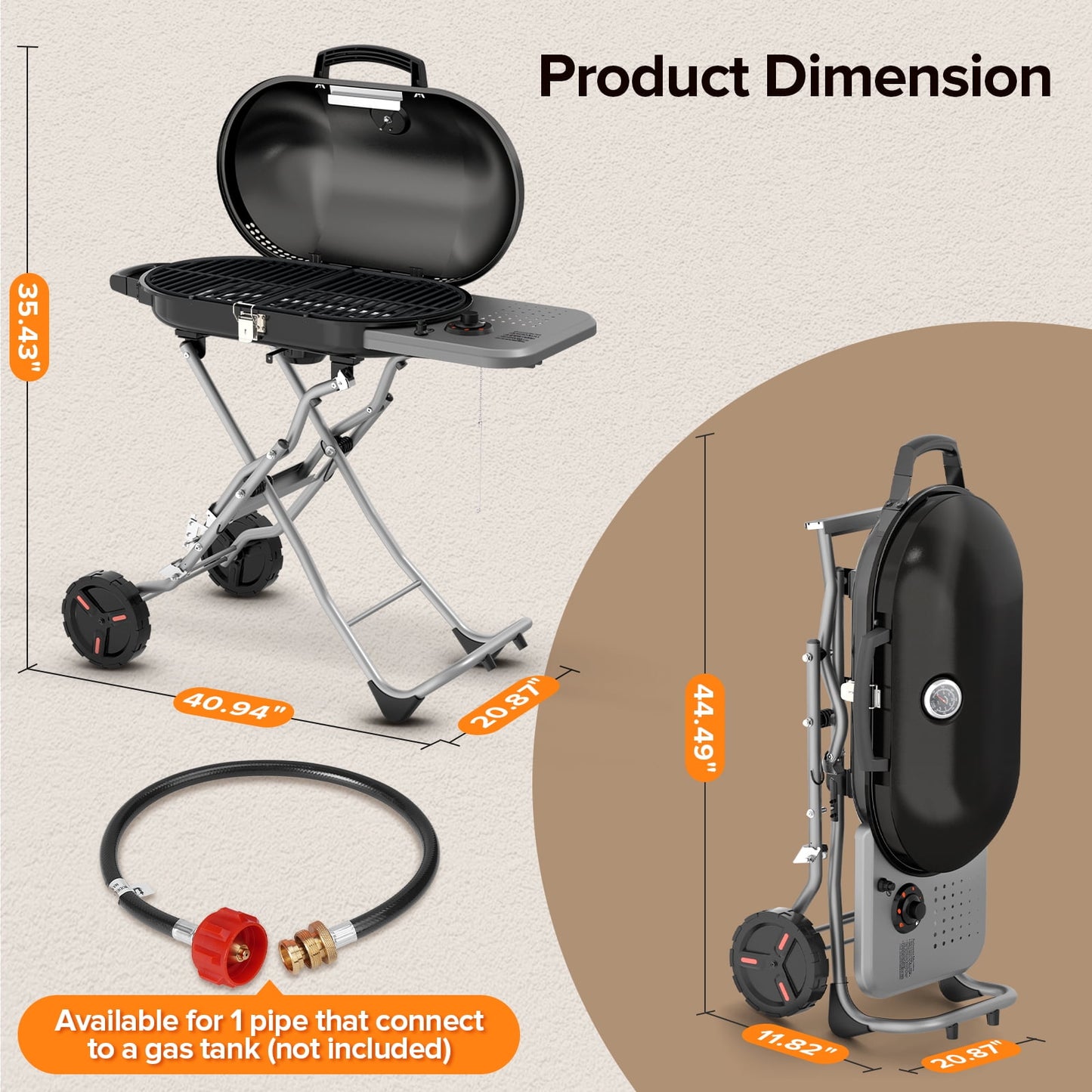 Auseo 2+1 Burner LPG Barbecue Grill (31000BTU) with Side Burner, Stainless Steel, Black