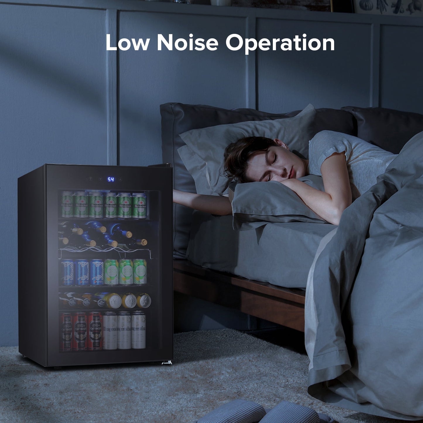 Auseo 180 Can Beverage Refrigerator and Cooler with Black Glass Door, Touch lock & Adjustable Shelf Wine Cooler for Home/Office/Bar-Black