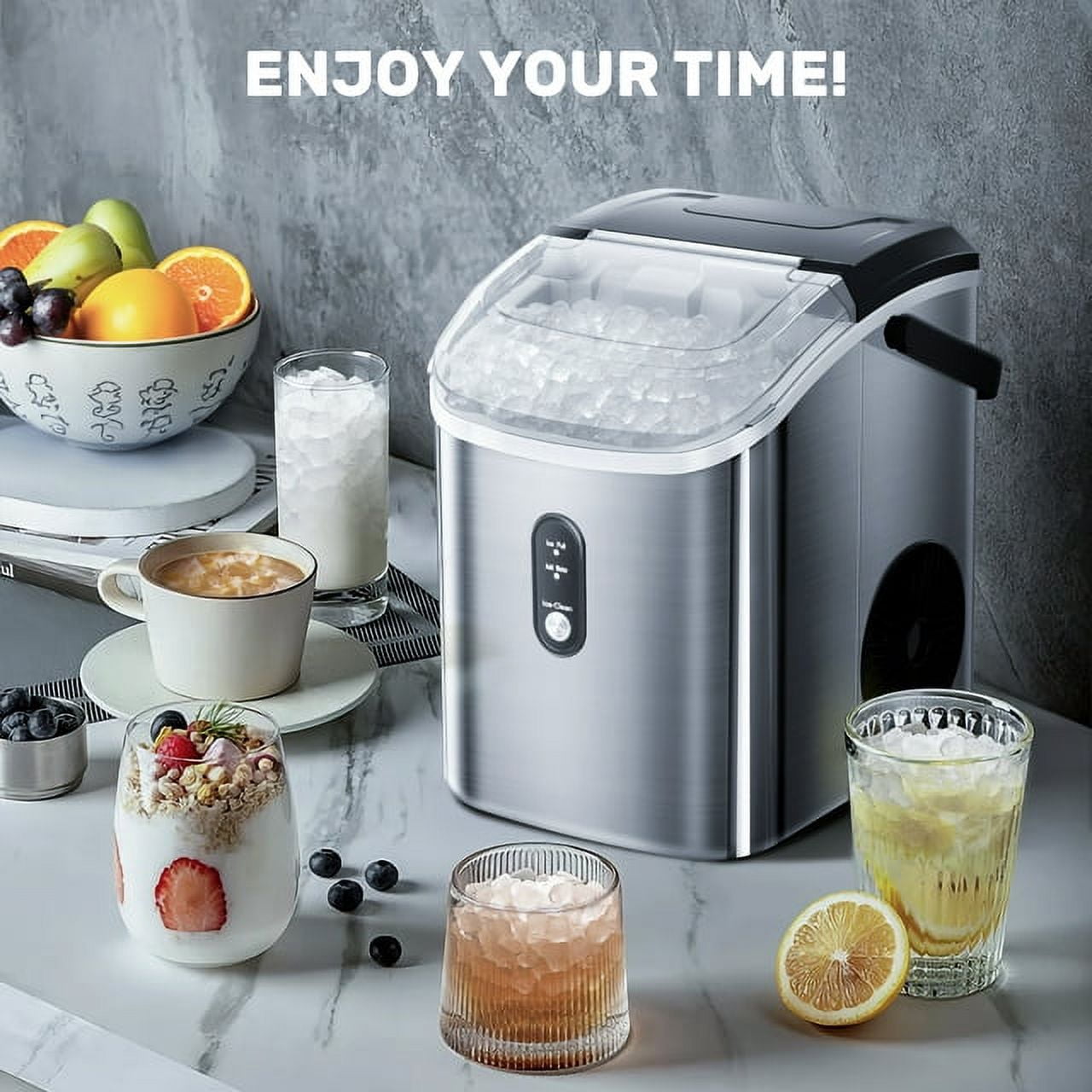 Auseo Nugget Ice Maker Countertop, 35Lbs/24H with Self-Cleaning, 6 Min/Round, for Home/Office/Bar, Stainless Steel-Silver