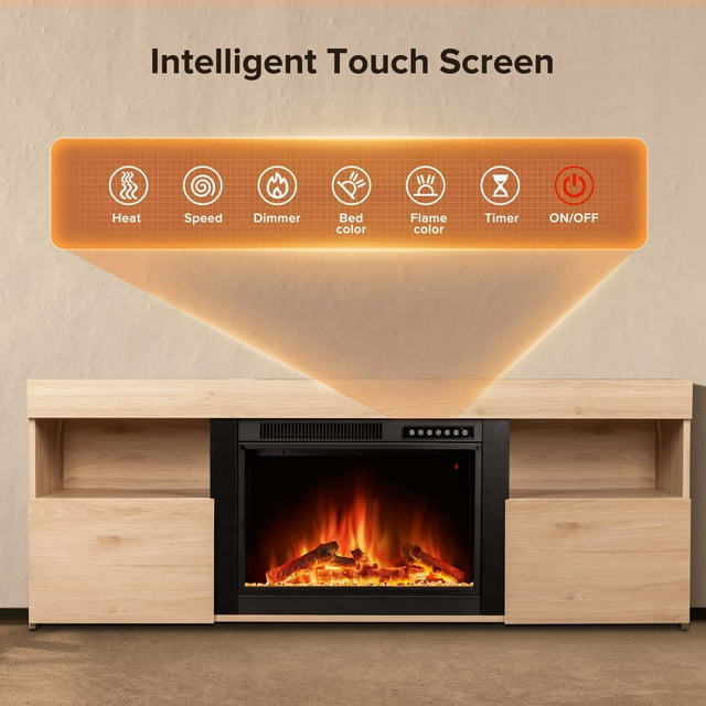 Auseo 60'' Electric Fireplace Mantel,Remote Control, Adjustable LED Flame, Free Standing Fireplace(PECAN)