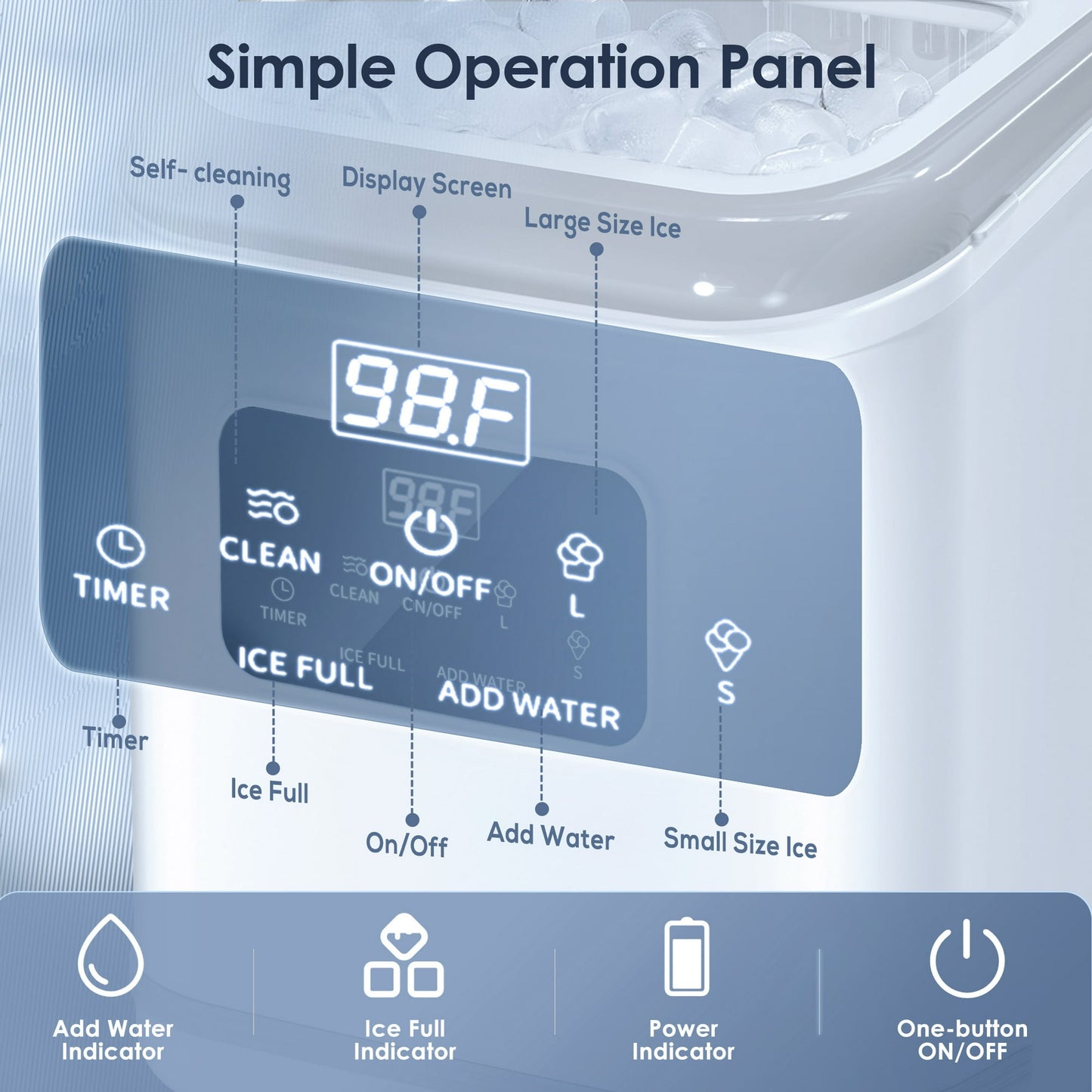 Auseo Countertop Ice Maker Machine, 26Lbs/24H, S/L 2 Size Ice Cube, Timer, Self-Cleaning, Portable Ice Machine with Handle and Ice Scoop