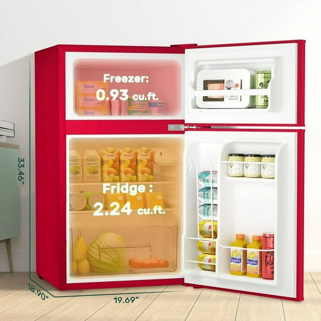 Auseo Mini Fridge 3.1Cu.ft 115 Volt 60 Hz AC Low Noise Adjustable Temperature Suitable for Kitchen Living Room Office and Dormitory Red