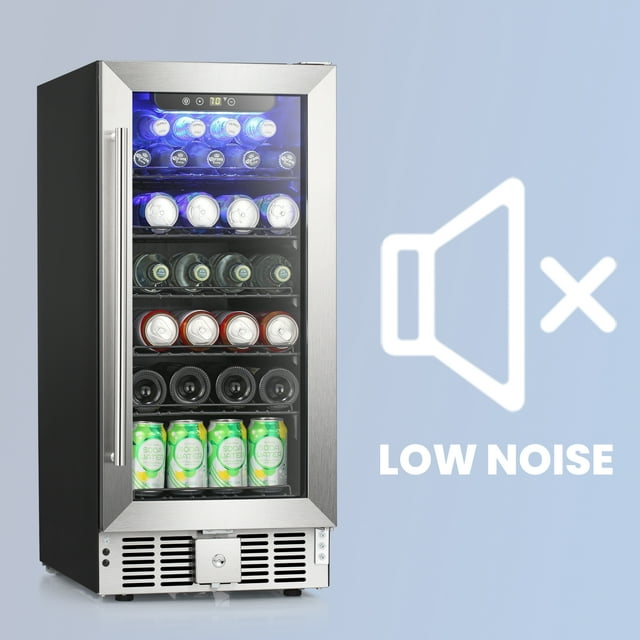 Auseo 2.9 Cu.ft Beverage Refrigerator Cooler - Wine Cooler Beverage Center Quick Cooling System with a Lock 115V 60Hz for Home&Bar, 15 Inch, Silver