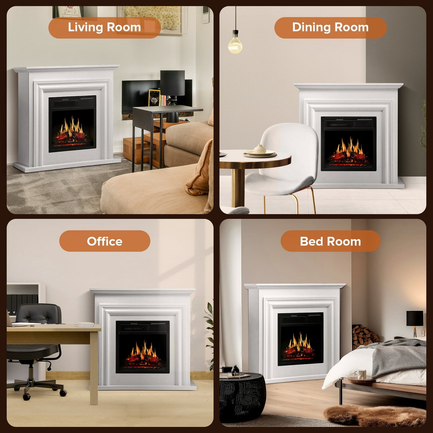 Auseo Electric Fireplace Mantel Wooden Surround Firebox, Free Standing Fireplace, with Remote Control, Adjustable LED Flame, 750W/1500W -(Pearlwhite)