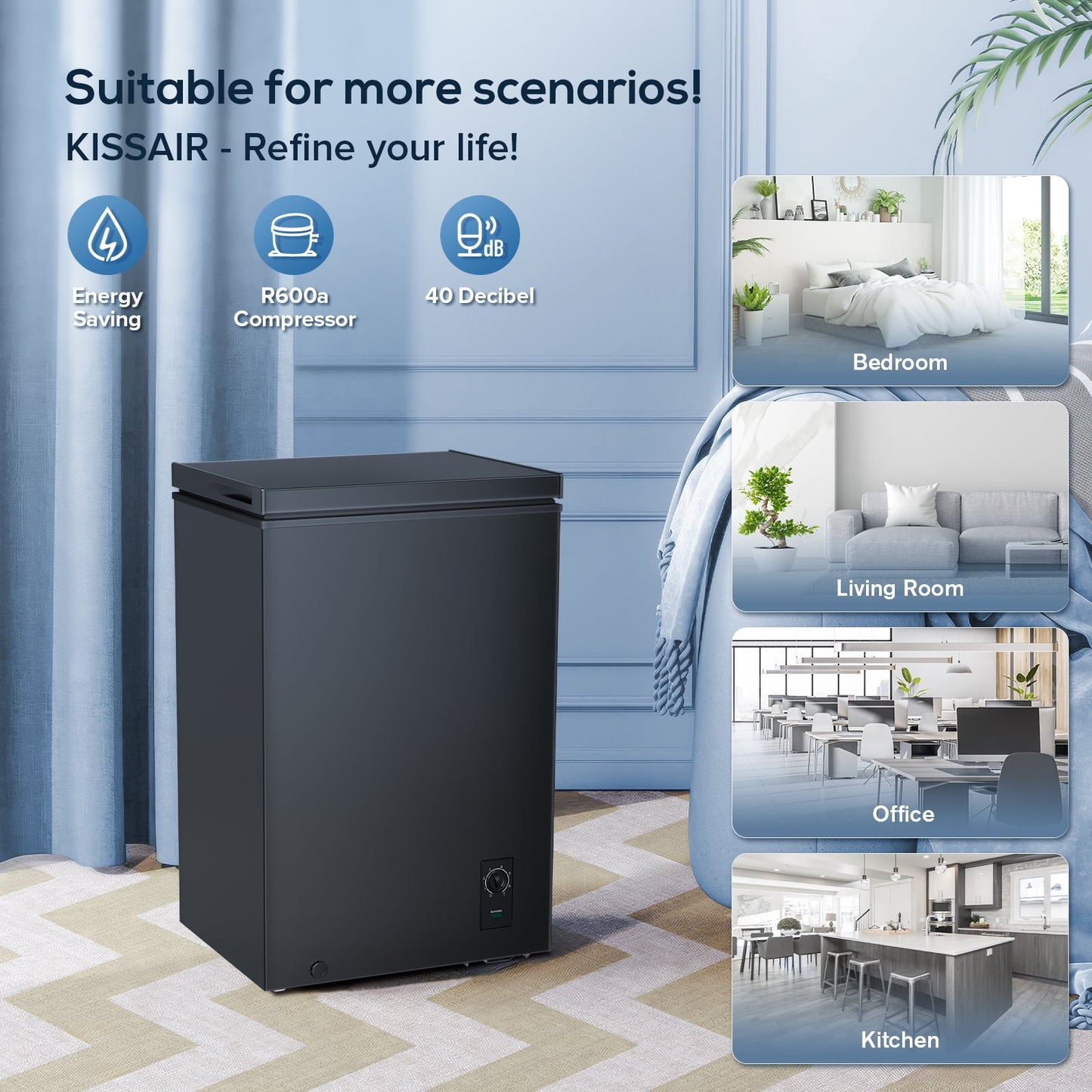Auseo Mini Chest Freezer 3.5 Cubic Feet, Free Standing Top Open Door, Compact Freezer with Adjustable Temperature-Black