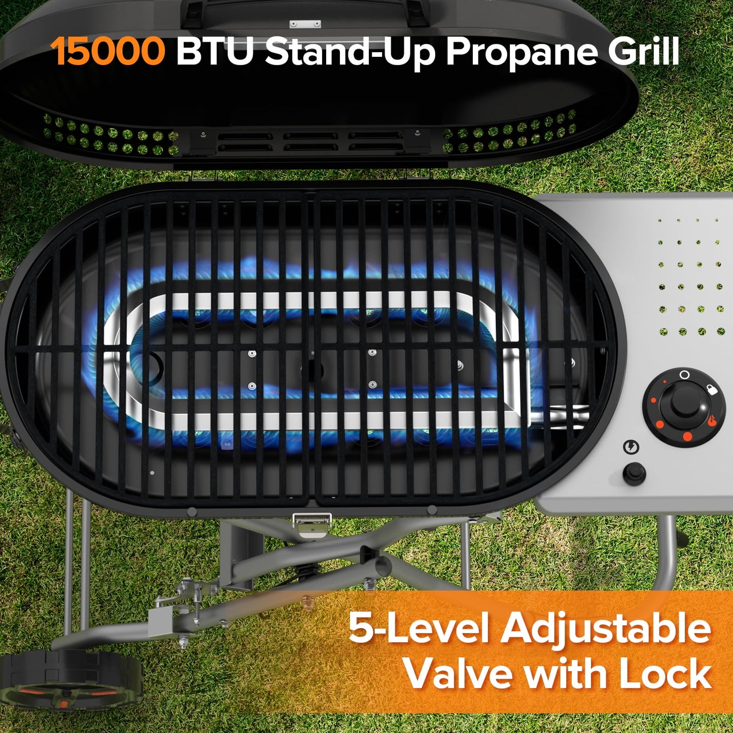 Auseo 2+1 Burner LPG Barbecue Grill (31000BTU) with Side Burner, Stainless Steel, Black