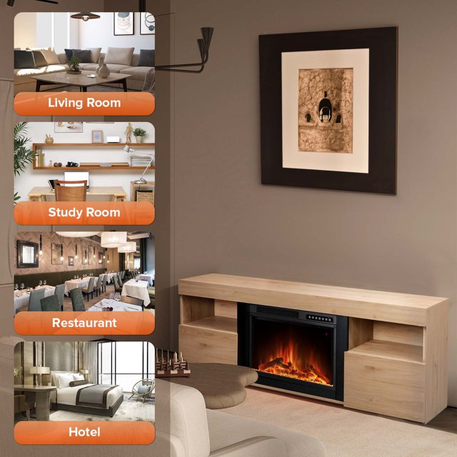 Auseo 60'' Electric Fireplace Mantel,Remote Control, Adjustable LED Flame, Free Standing Fireplace(PECAN)