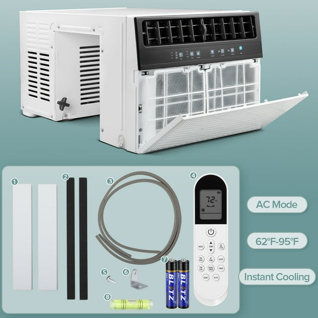 Auseo 8,100BTU (12,000BTU ASHRAE) Window Air Conditioner, Cools 550 Sq.ft., 6 Modes, 24H Timer, Energy-Saving & Low Noise, Remote Control for Home/Office/Dorm/Apt-White