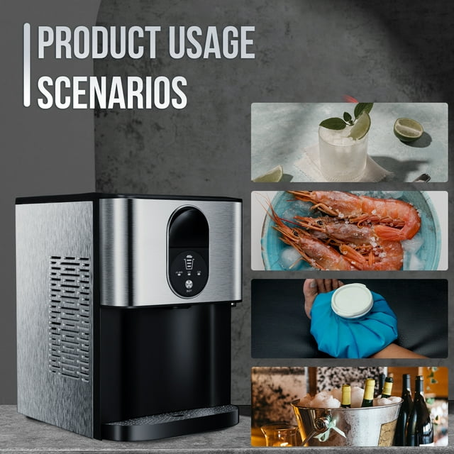 Auseo Nugget Ice Maker, Compact Ice Maker with Soft Chewable Ice, 44 Lbs/24H, Self-Cleaning, One-Click Operation for Home/Party(Silver)