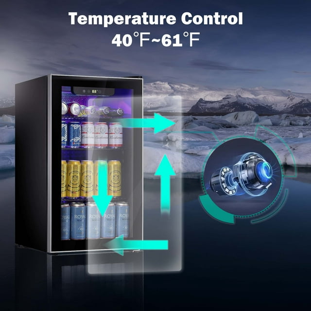 Auseo 3.2Cu.ft Beverage Refrigerator Cooler -120 Can Mini Fridge Glass Door for Soda Beer or Wine Dispenser Clear for Home/Bar/Office/Kitchen