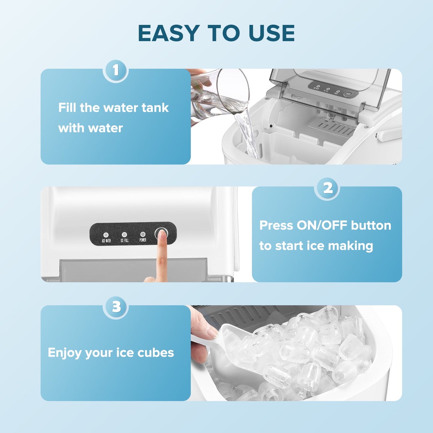 Auseo 26 lbs/24H Countertop Ice Maker Machine, 9 Bullet-Shaped Ice in 6 Min, Auto-Cleaning, White