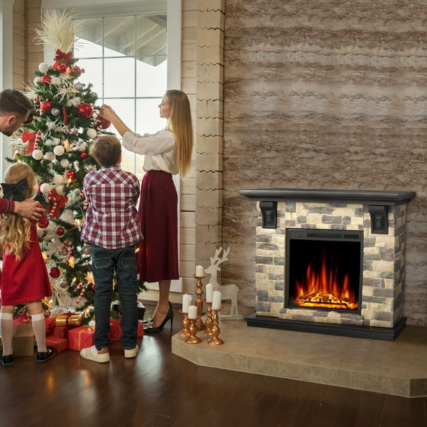 Auseo 50" Electric Fireplace Mantel Package, Freestanding Fireplace with TV Stand, Remote Control, Adjustable Flame Brightness, 750W/1500W