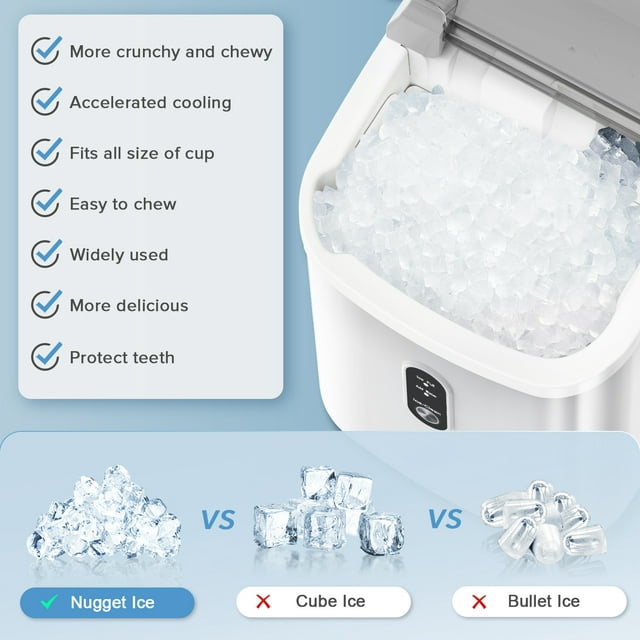 Auseo Nugget Ice Maker Countertop with Soft Chewable Pellet Ice, 34lbs/24H, Self-Cleaning, Sonic Ice Maker for Home/Office/Party-White