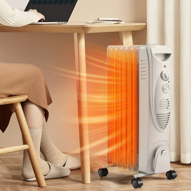 Auseo Electric Oil Filled Radiator Space Heater, Thermostat Room Radiant, Room Heater, White