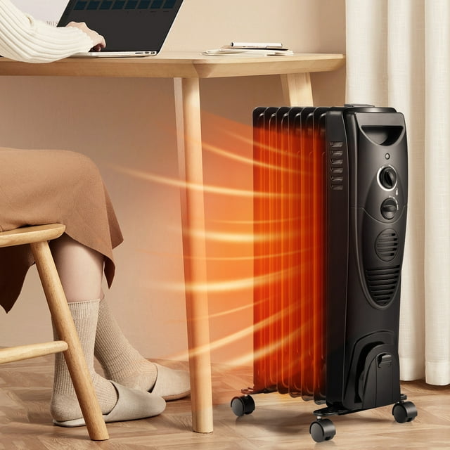 Auseo Electric Oil Filled Radiator Space Heater, Thermostat Room Radiant, Room Heater, Black