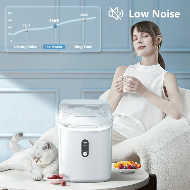 Auseo Nugget Ice Maker Countertop with Soft Chewable Pellet Ice, 34lbs/24H, Self-Cleaning, Sonic Ice Maker for Home/Office/Party-White