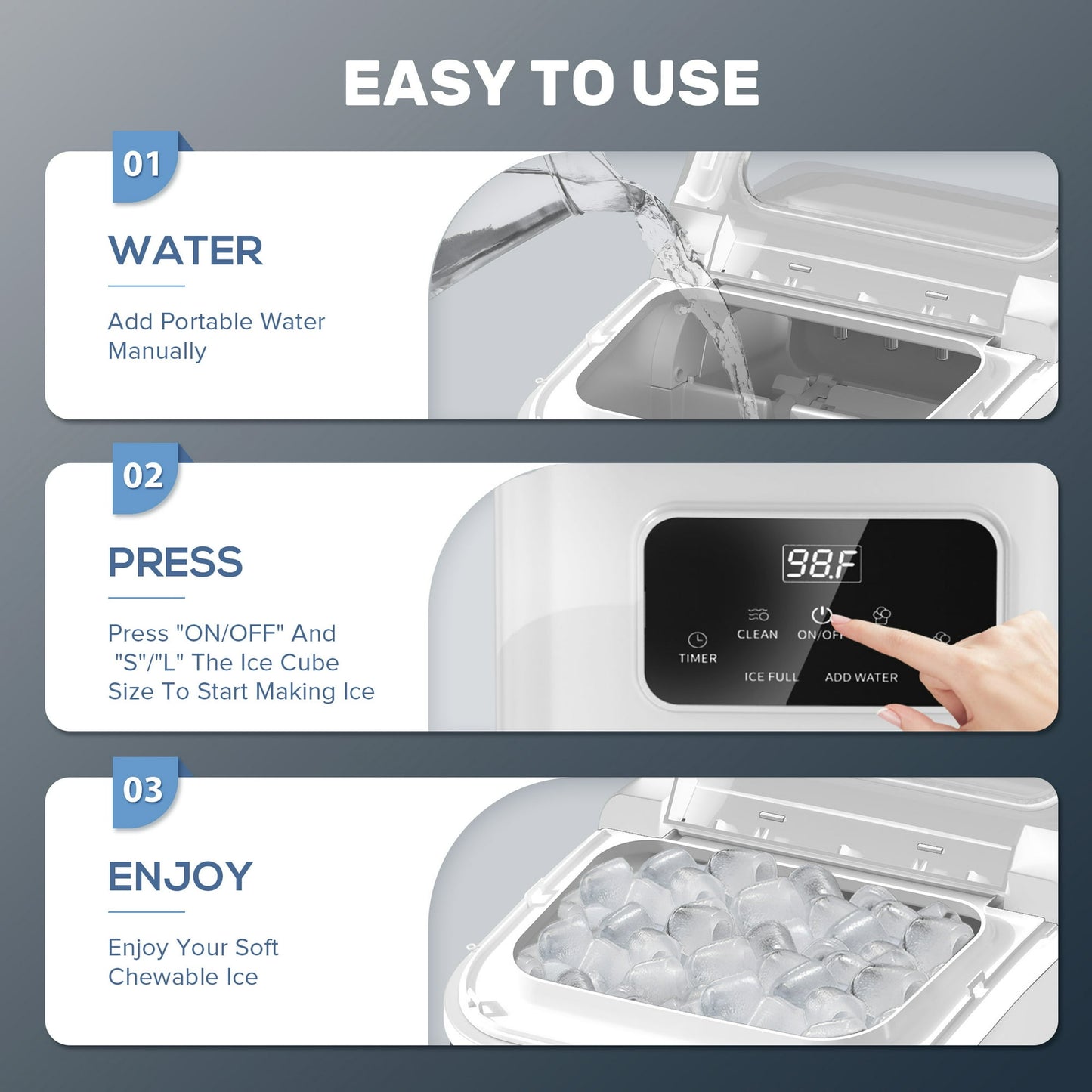 Auseo Countertop Ice Maker Machine, 26Lbs/24H, S/L 2 Size Ice Cube, Timer, Self-Cleaning, Portable Ice Machine with Handle and Ice Scoop