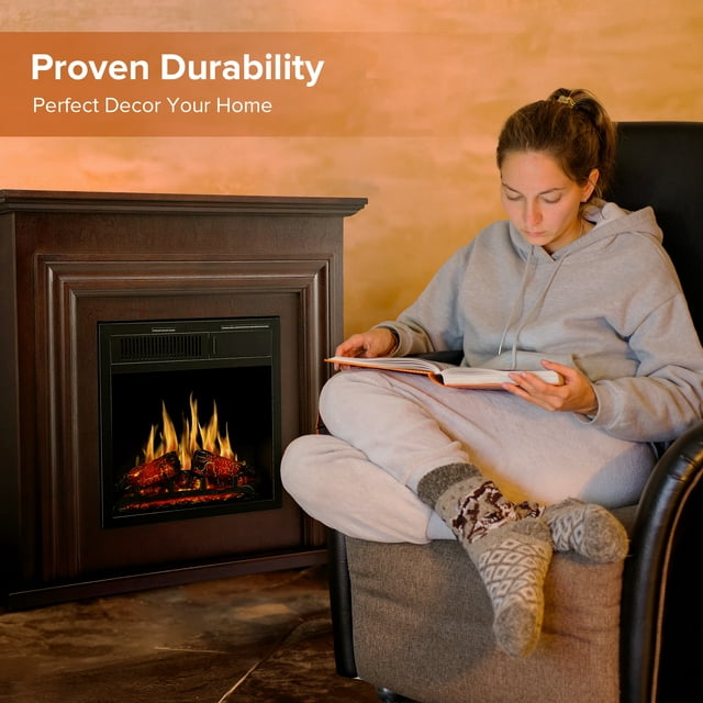 Auseo Electric Fireplace Mantel Wooden Surround Firebox, Free Standing Fireplace, with Remote Control, Adjustable LED Flame, 750W/1500W -(Brown)