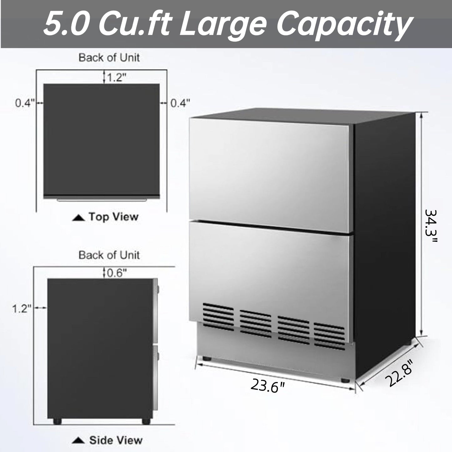 Auseo 24 inch Built-In Dual Drawer Refrigerator Commercial Undercounter Freezerless Cooler with Weather-Resistant Stainless Frame Space-Saving Appliance for Kitchen, Bar, Outdoor Use