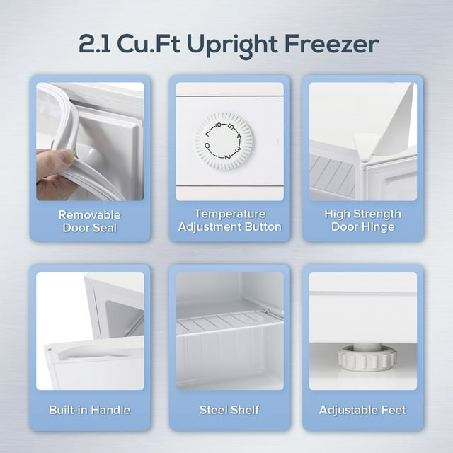 Auseo Mini Freezer Countertop, Energy Saving 2.1 Cu.ft, Single Door Compact Upright Freezer with Reversible Door for Home/Office/Kitchen-White