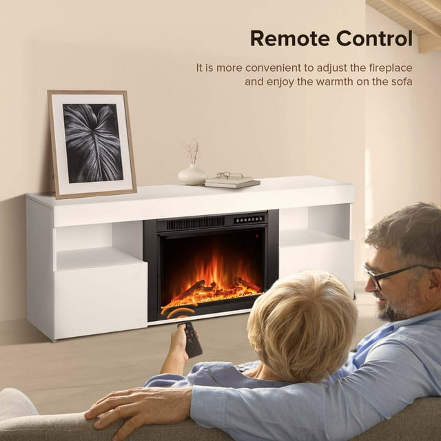 Auseo 60'' Electric Fireplace Mantel,Remote Control, Adjustable LED Flame, Free Standing Fireplace(White)