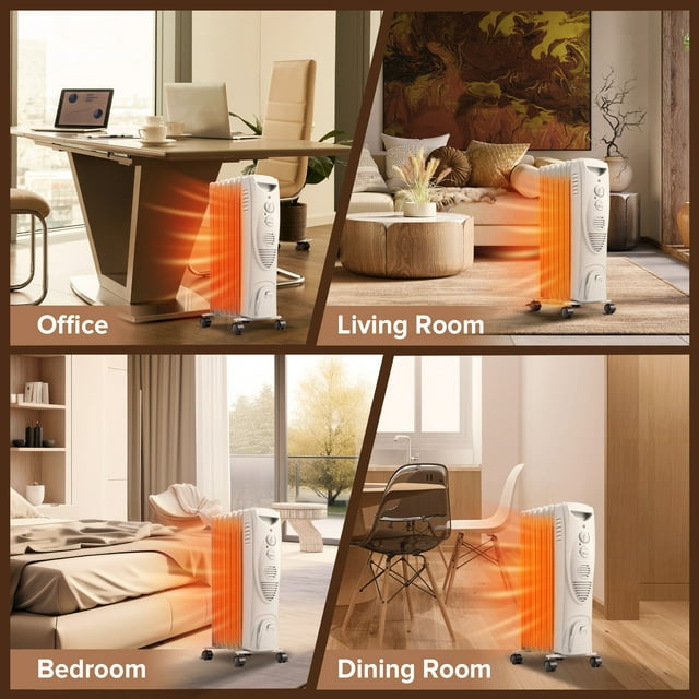 Auseo Electric Oil Filled Radiator Space Heater, Thermostat Room Radiant, Room Heater, White