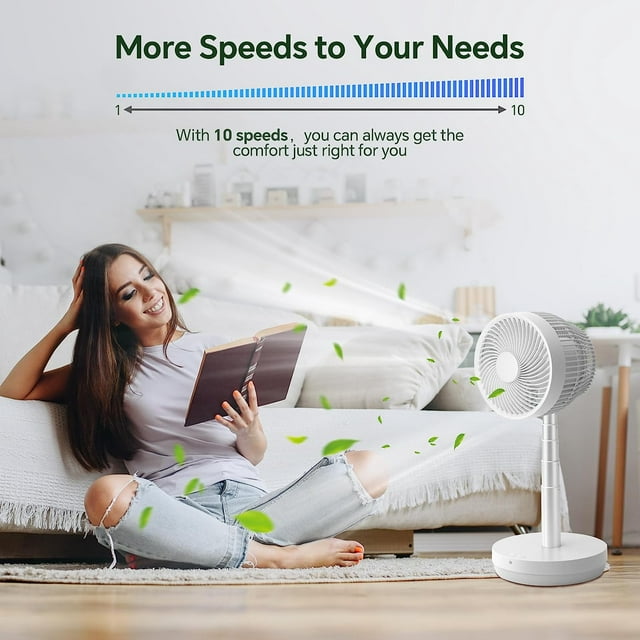 Auseo Pedestal portable Fan Oscillating, 2-in-1 Standing Fan with Remote Control, USB Rechargeable, 10 Speeds, 7.5H Timer, Quiet Stand Floor Fan for Dorm, Bedroom, Outdoor use(White)
