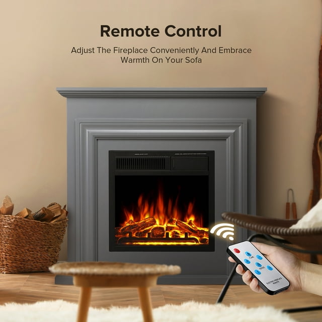 Auseo Electric Fireplace Mantel Wooden Surround Firebox, Free Standing Fireplace, with Remote Control, Adjustable LED Flame, 750W/1500W -(Grey)