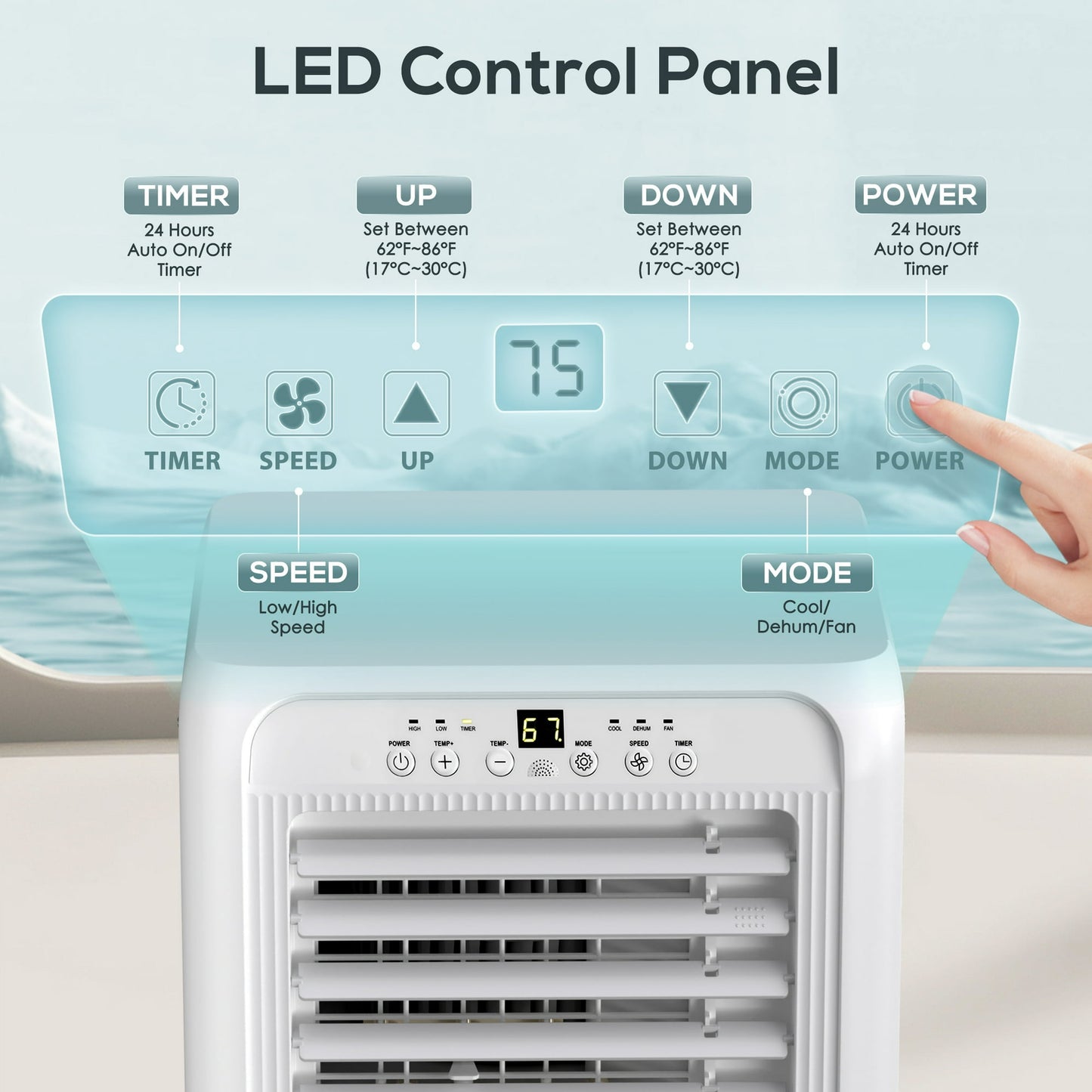 Auseo 6000BTU (10000 BTU ASHARE) Portable Air Conditioner, Dehumidifier, Fan, 3 in 1 AC with 24-Hour Timer